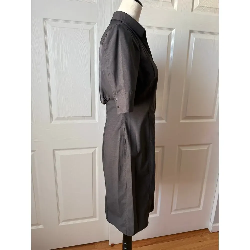 Elie Tahari Brown Wool Silk Collared Snap Front Sheath Dress Size 6 Office‎ Chic